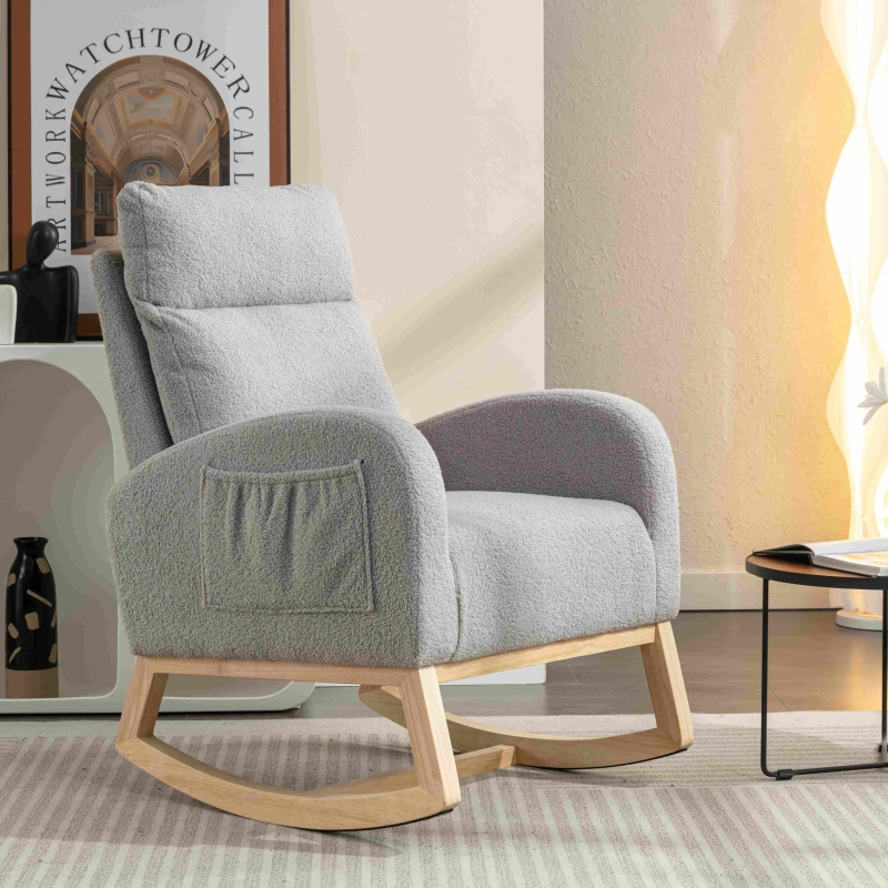 Modern Accent Rocking Chair with Solid Wood Legs Light Grey