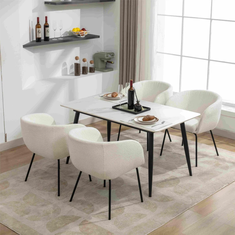 2 Pack Modern Boucle Chair with Black Powder Coated Metal Legs and Wing Back, Fabric Lounge Chair for Dining Table, 58x58x78 cm, Beige