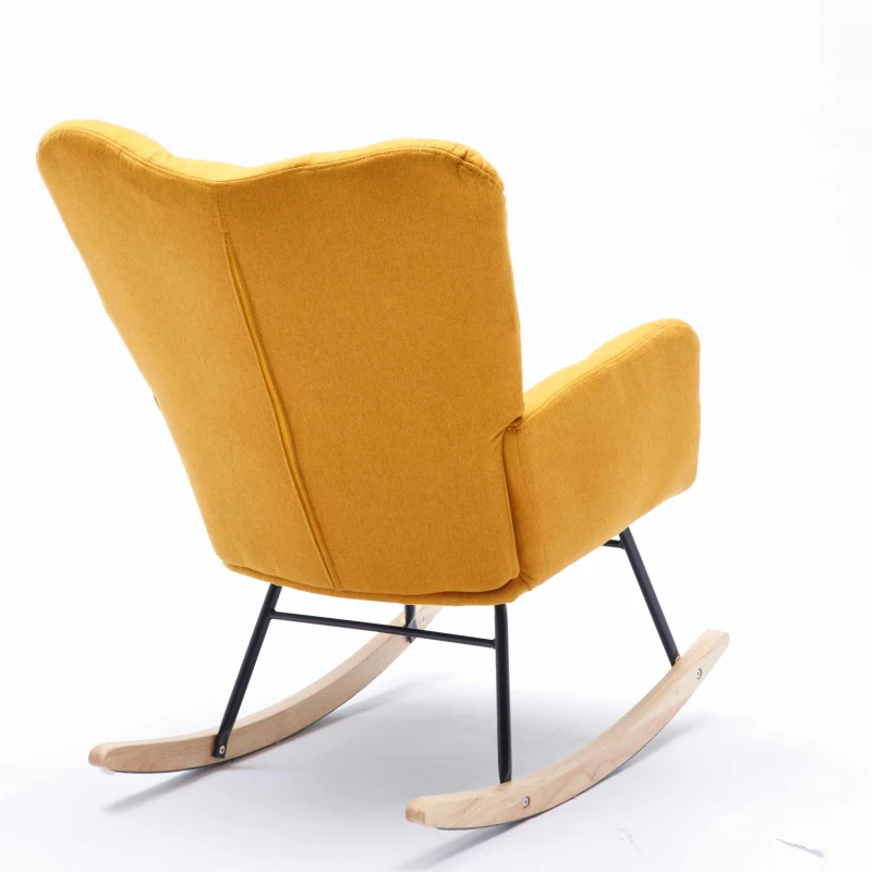 Flax Fabric Tufted Read Chair with Padded Seat, Upholstered Modern Rocker for Garden, Indoor, 80x70x95 cm, Yellow