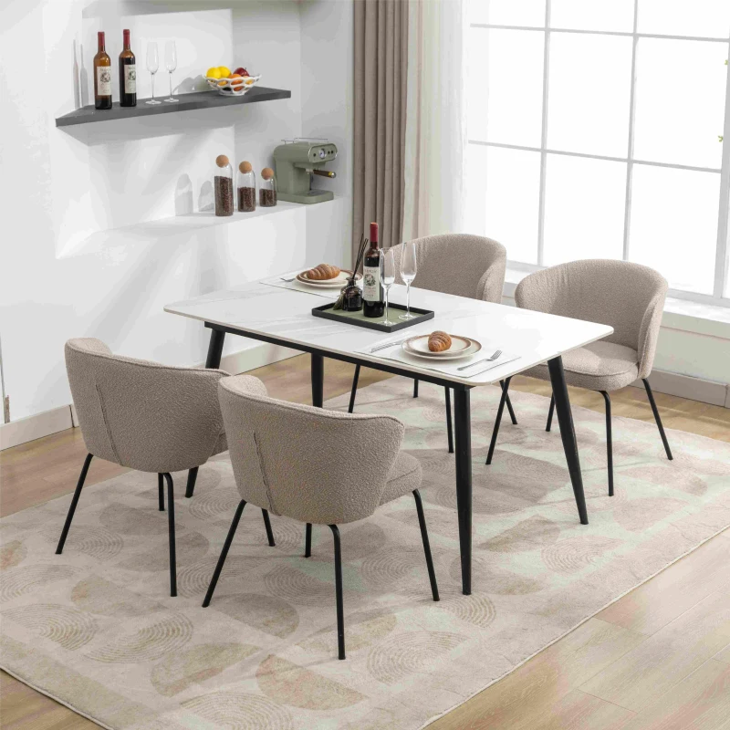 Wingback Fabric Boucle Chair with Black Powder Coated Metal Legs, Modern Lounge Chair for Home Decor, 62x63.5x75 cm, Light Grey