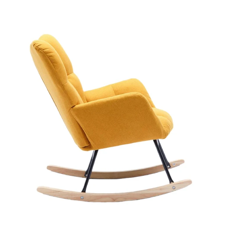 Flax Fabric Tufted Read Chair with Padded Seat, Upholstered Modern Rocker for Garden, Indoor, 80x70x95 cm, Yellow