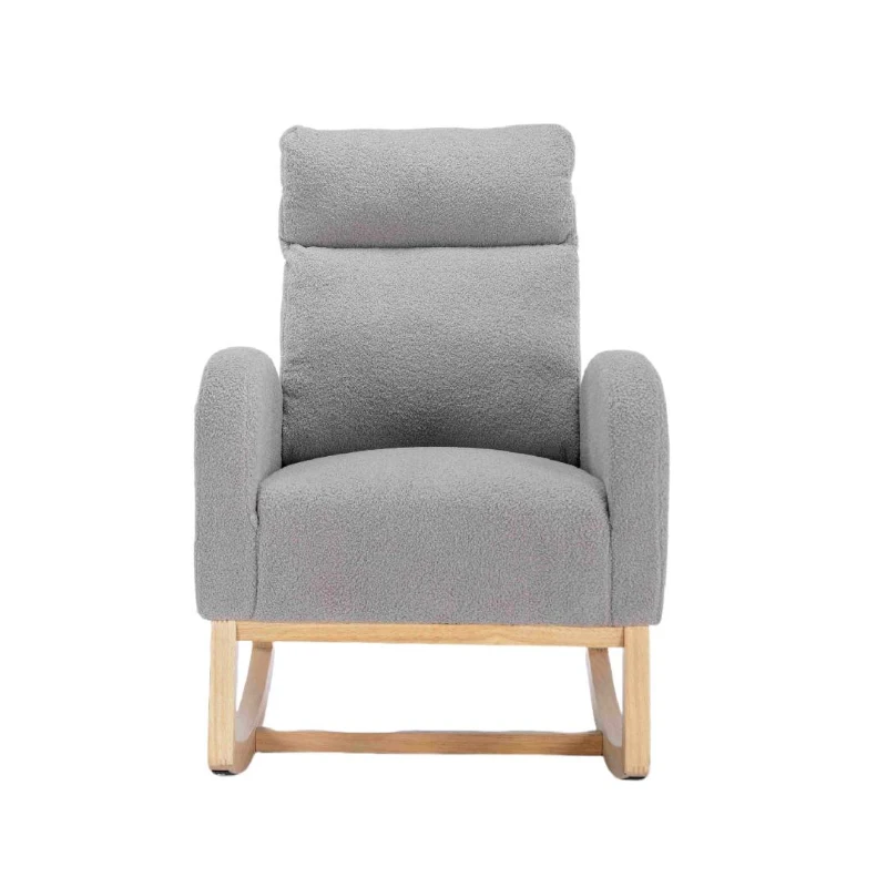Modern Rocker with Solid Wood Legs and Padded Seat, Occasional Chairs for Living Room, Bedroom, 88x71x104.5 cm, Light Grey