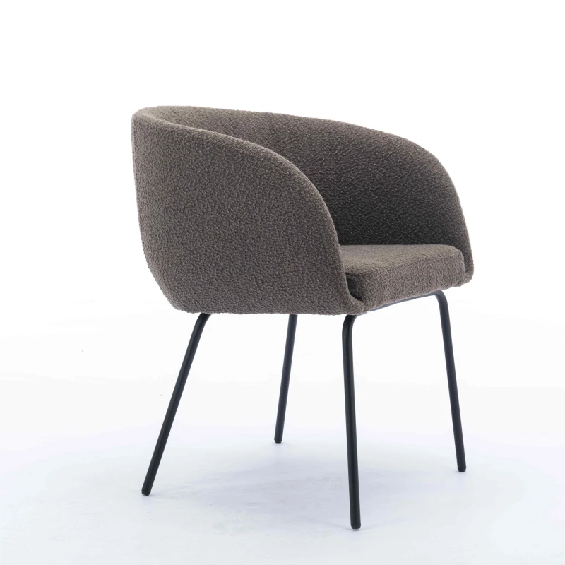 Fabric Boucle Chair with Black Powder Coated Metal Legs, Modern Wingback Armchair for Dining Table, 58x58x78 cm, Brown