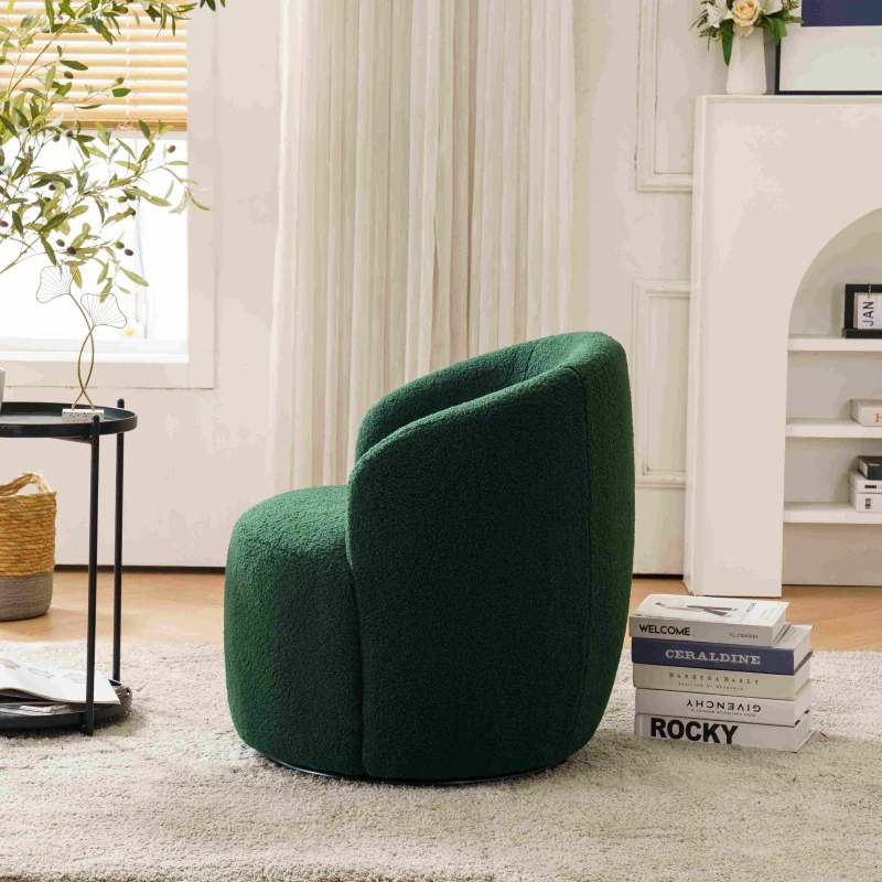 Teddy Fabric Swivel Armchair with Ergonomic Backrest and 360° Rotation, Sofa Chairs for Reading Room, 64x64x71 cm, Dark Green