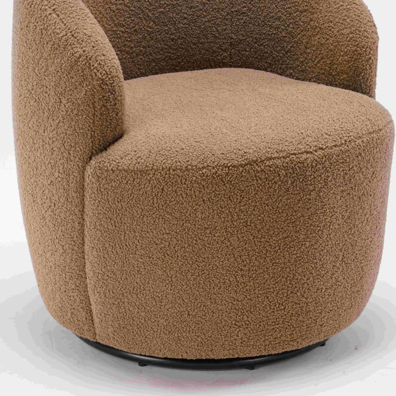Teddy Fabric 360° Swivel Armchair with Ergonomic Design, Metal Base, Sofa Chair for Bedroom, Living Room, 64x64x71 cm, Coffee