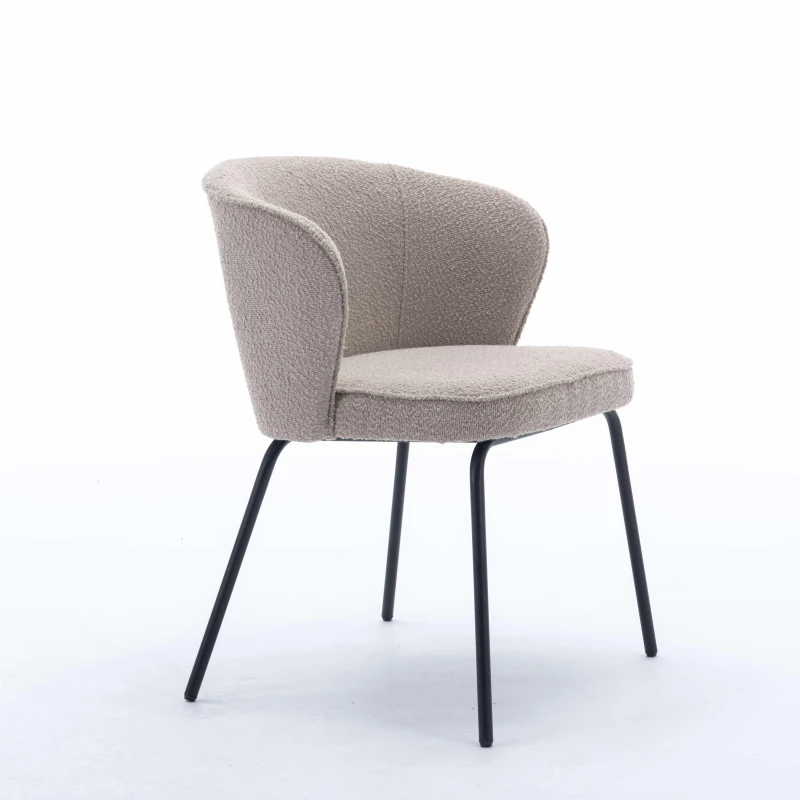 Wingback Fabric Boucle Chair with Black Powder Coated Metal Legs, Modern Lounge Chair for Home Decor, 62x63.5x75 cm, Light Grey