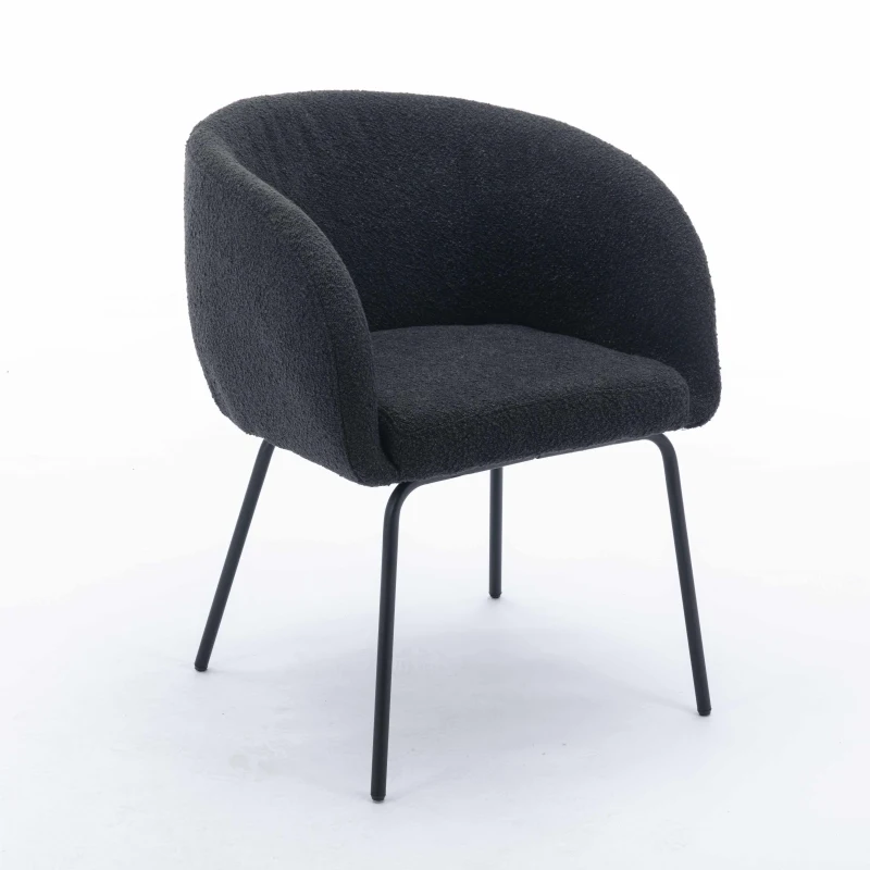 Boucle Fabric Modern Accent Chair with Black Powder Coating Metal Legs, 58x58x78 cm, Black