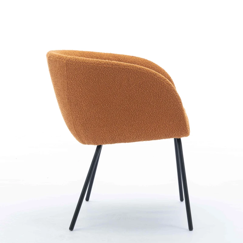 Modern Fabric Boucle Chair with Black Powder Coated Metal Legs, Wingback Armchair for Dining Table, 58x58x78 cm, Orange