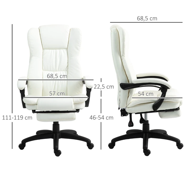 Vinsetto Ergonomische massagebureaustoel, 6 vibratiepunten, 5 standen, 135° kantelfunctie, Kunstleder, Crème