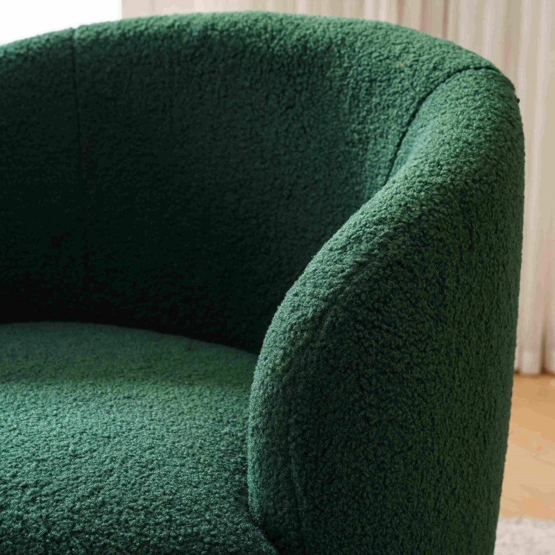 Teddy Fabric Swivel Armchair with Ergonomic Backrest and 360° Rotation, Sofa Chairs for Reading Room, 64x64x71 cm, Dark Green