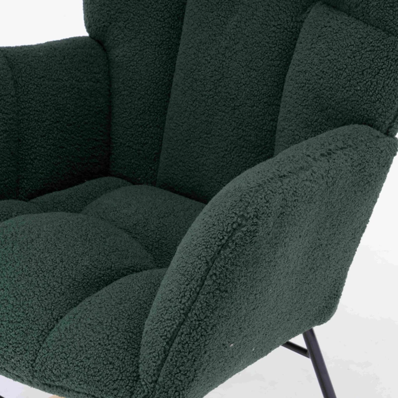 Teddy Fabric Modern Rocker with Padded Seat and Metal Base, Tufted Upholstered Comfy Chairs for Outdoor, 80x70x95 cm, Dark Green