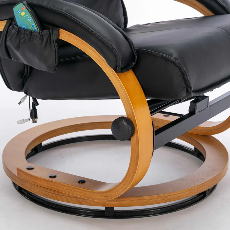 Electric Recliner Armchair with 5 Point Massage, Ottoman Footstool, Bentwood Base, Swivel Lounger Chair for Living Room, 85x67x103 cm, Black