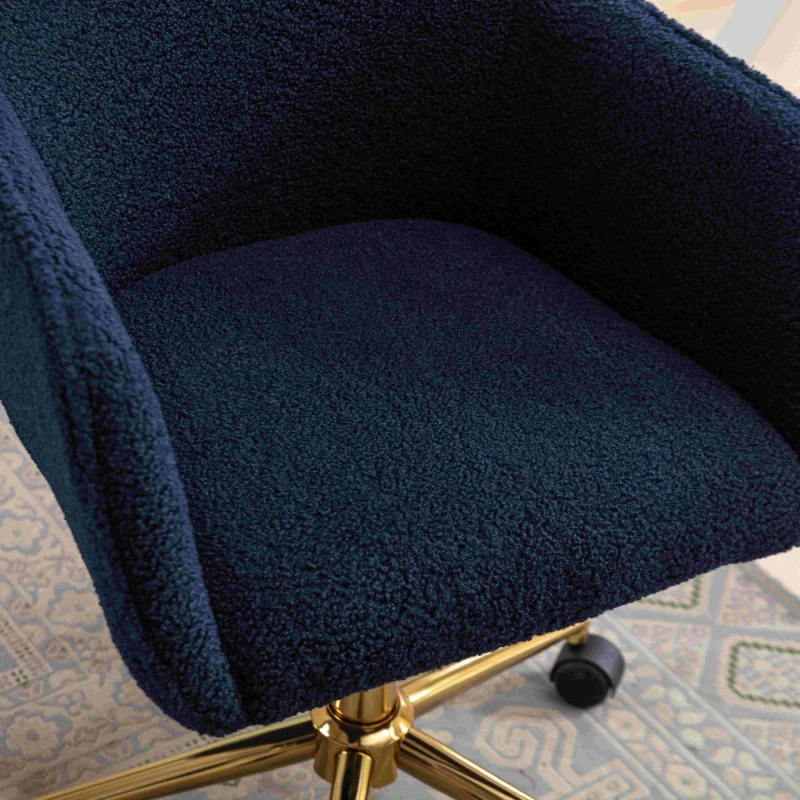 Adjustable Height Ergonomic Swivel Executive Office Chair with Gold Legs, 58x58x86 cm, Dark Blue