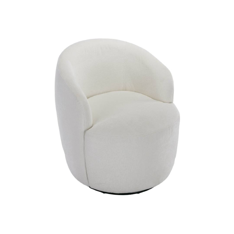 Chenille Fabric Swivel Armchair with Ergonomic Backrest and Wooden Frame, Sofa Chairs for Living Room, 64x64x71 cm, Ivory
