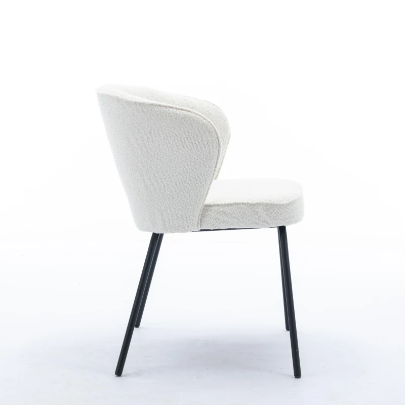 Boucle Chair with Metal Legs and Wingback Design, Upholstered Modern Lounge Chair, for Dining Table, 62x63.5x75 cm, Beige