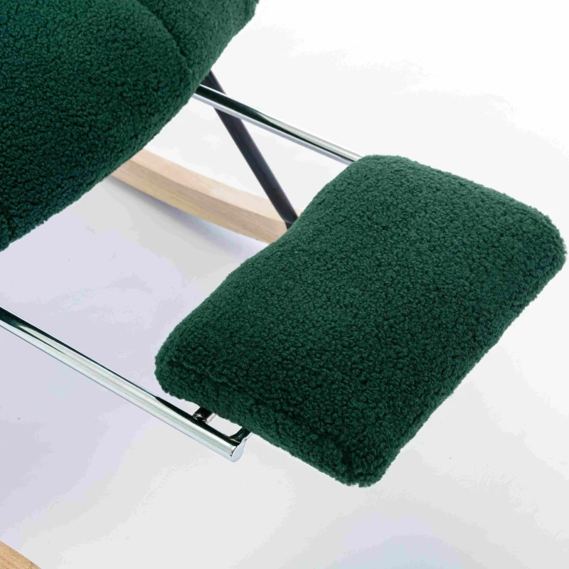 Teddy Fabric Upholstered Rocking Chair with Pull-out Footrest, Ergonomic Backrest, Modern Rocker for Reading, Relaxing, 80x70x95 cm, Green