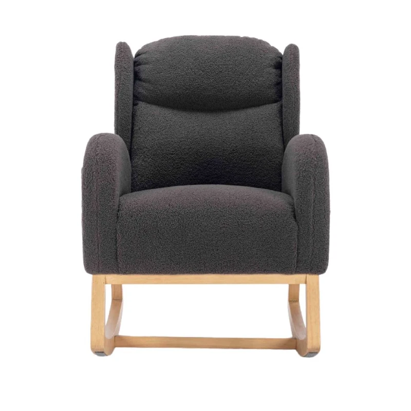 Modern Teddy Fabric Sofa Chair with Padded Seat, Upholstered Wingback Chair for Living Room, Bedroom, 96.5x71x101 cm, Grey