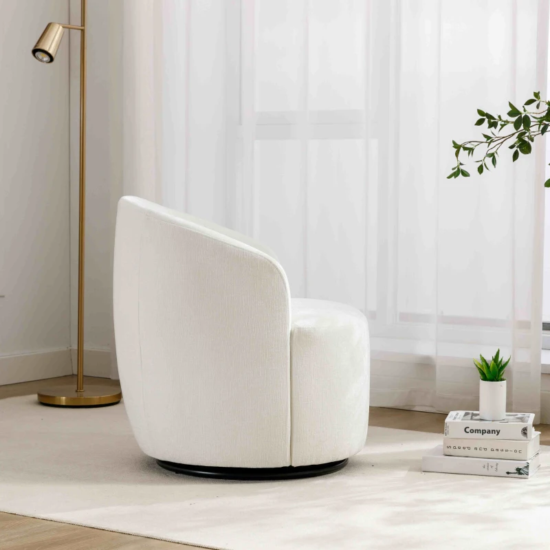 Chenille Fabric Swivel Armchair with Ergonomic Backrest and Wooden Frame, Sofa Chairs for Living Room, 64x64x71 cm, Ivory