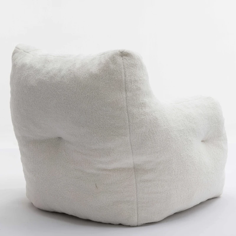 Soft Tufted Foam Bean Bag Snuggle Chair with Teddy Fabric, Ergonomic Backrest, 100x94x70 cm, White Teddy