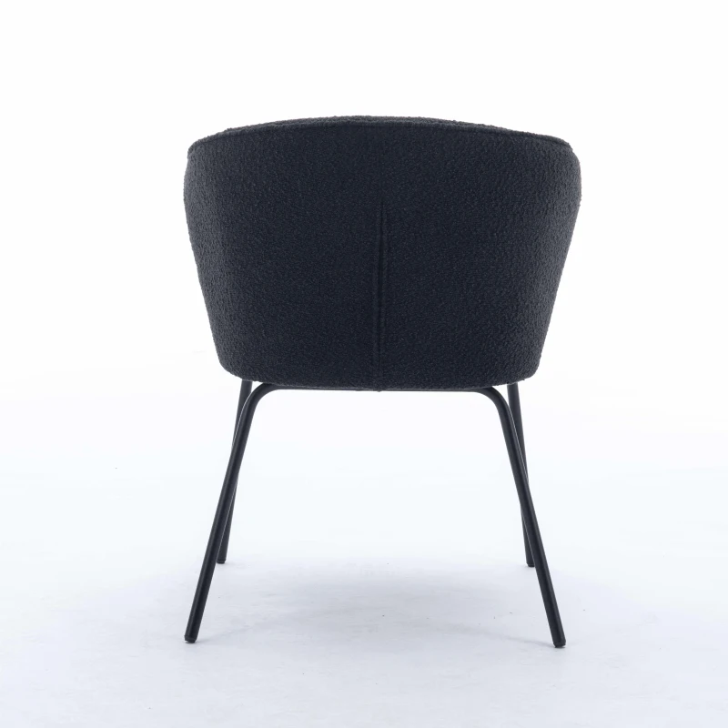 2 Pack Modern Boucle Chairs with Powder Coated Metal Legs, Black Dining Chairs with Wing Back, 62x63.5x75 cm, Black
