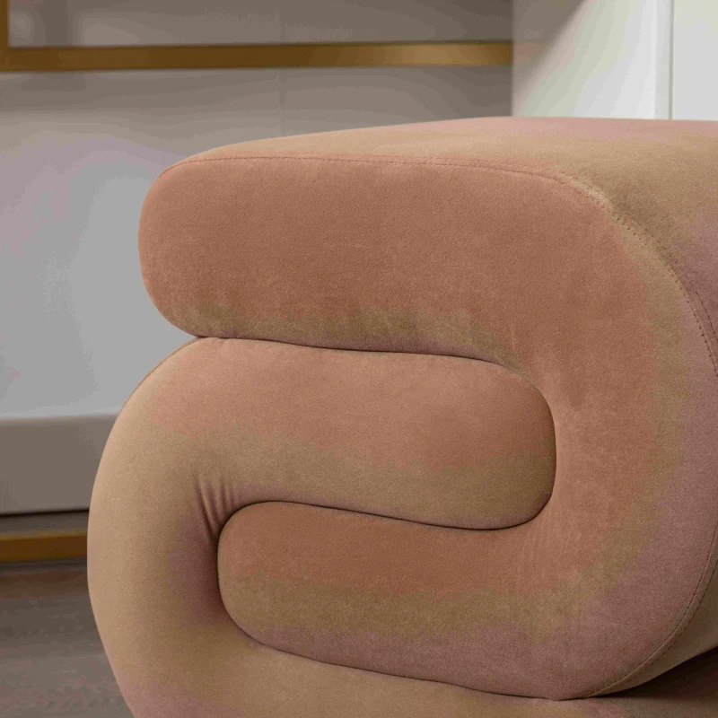Velvet Ottoman Pouffe Stool with S-Shape Wavy Design, No Assembly Required, Easy maintenance, 50×46×46 cm, Coffee