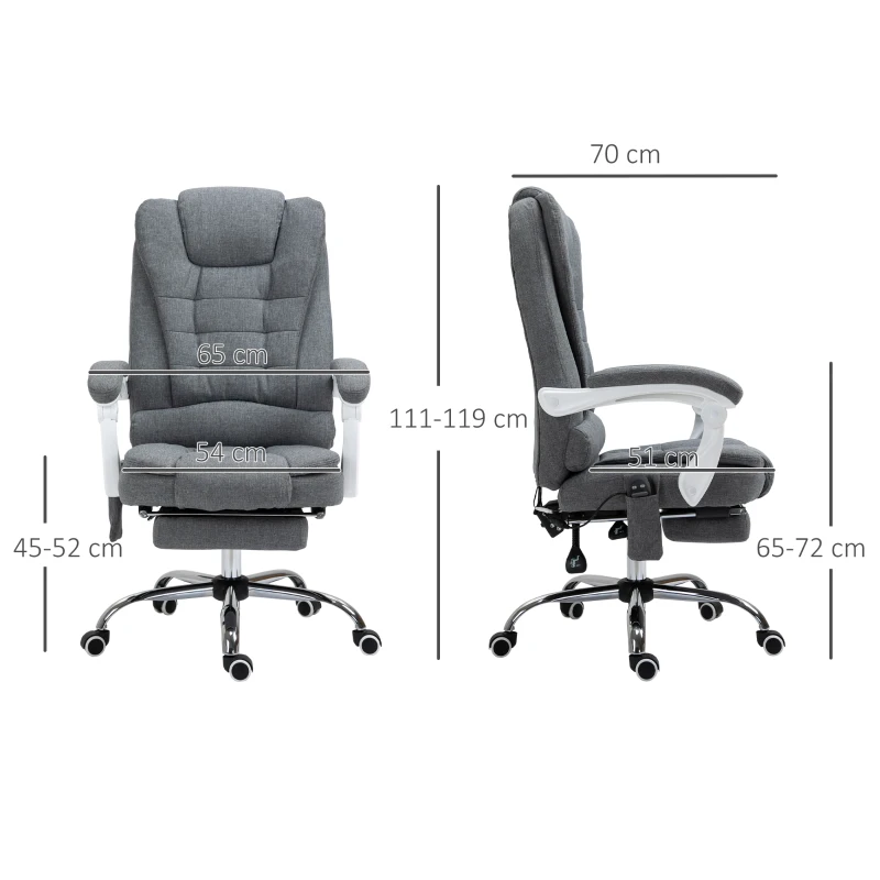 Vinsetto Ergonomische Massagestoel, 6 Vibratiepunten, Verstelbare Rugleuning, 360° Draaistoel, Grijs(m-3)