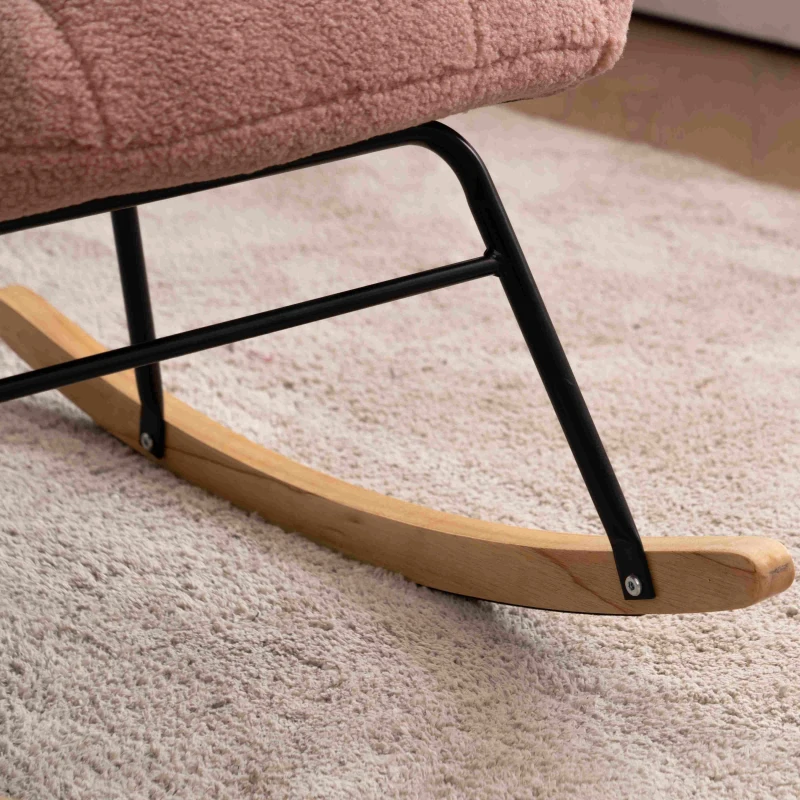 Teddy Fabric Modern Rocker with Padded Seat, Metal Base, Tufted Upholstered Comfy Chairs for Outdoor, 80x70x95 cm, Pink