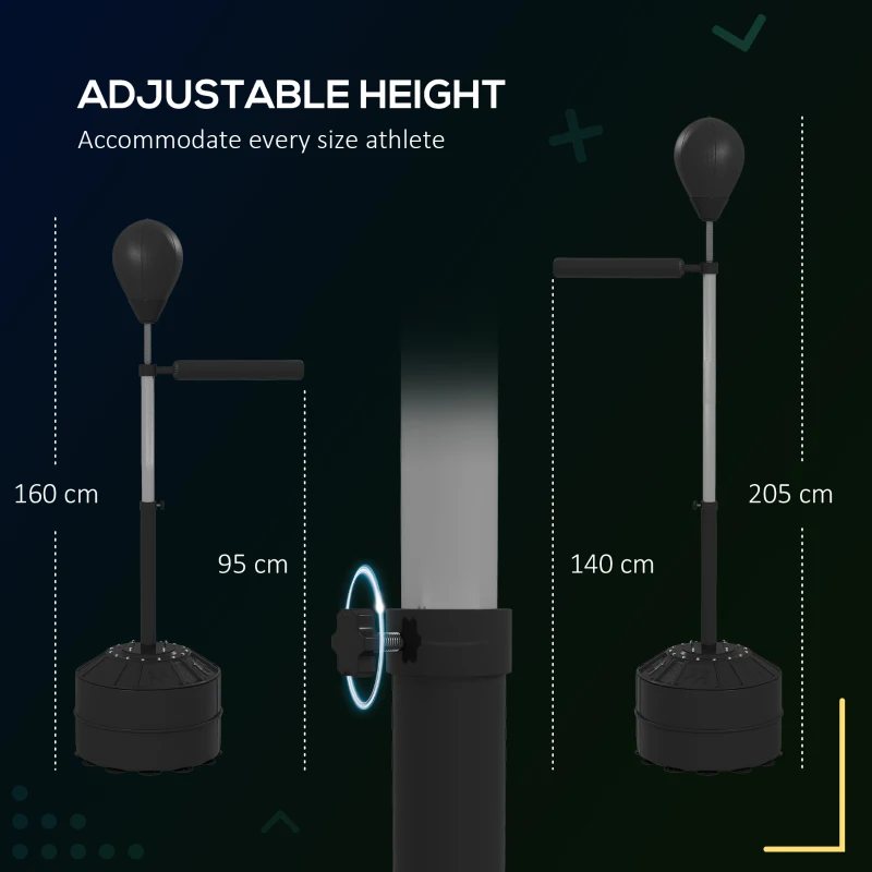 SPORTNOW Piłka do przebijania ze strefą odblaskową Regulowana wysokość 160cm-205cm Nadmuchiwana podstawa Pompka powietrza Czarny