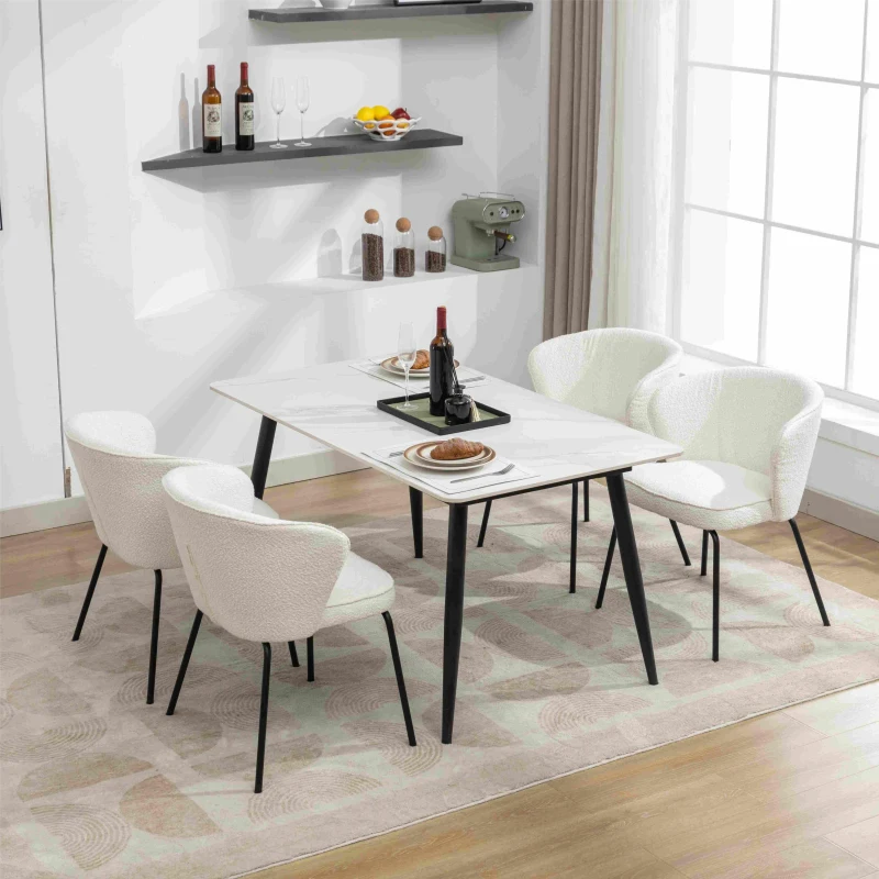 2 Pack Boucle Fabric Wingback Modern Accent Chairs with Black Metal Legs, 62x63.5x75 cm, Beige