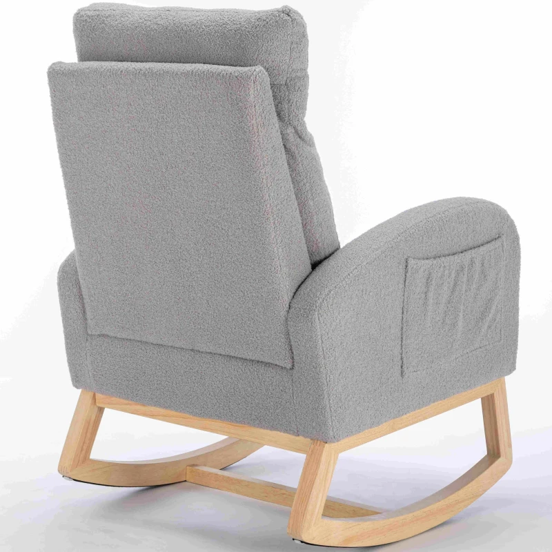 Modern Rocker with Solid Wood Legs and Padded Seat, Occasional Chairs for Living Room, Bedroom, 88x71x104.5 cm, Light Grey