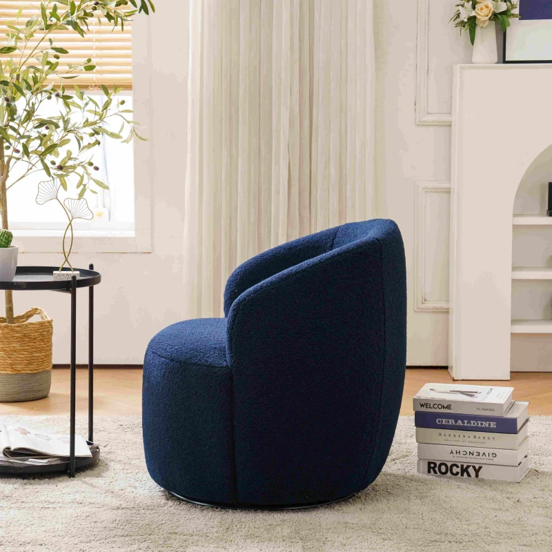 Teddy Fabric Swivel Armchair with Ergonomic Backrest, 360° Swivel Sofa Chairs for Living Room, 64x64x71 cm, Dark Blue