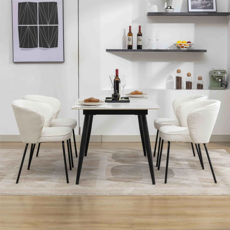 2 Pack Boucle Fabric Wingback Modern Accent Chairs with Black Metal Legs, 62x63.5x75 cm, Beige