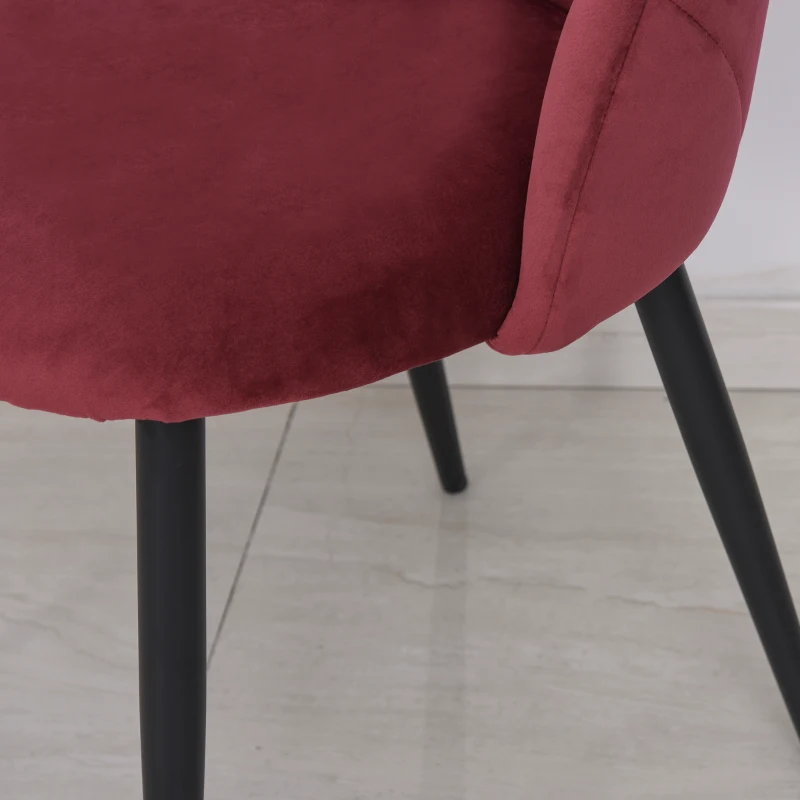 HOMCOM Set 2 Sedie Sala da Pranzo Imbottite con Design Nordico ed Ergonomico, Sedie da Cucina e soggiorno in Metallo e Velluto Rosso Scuro, 52x54x79 cm
