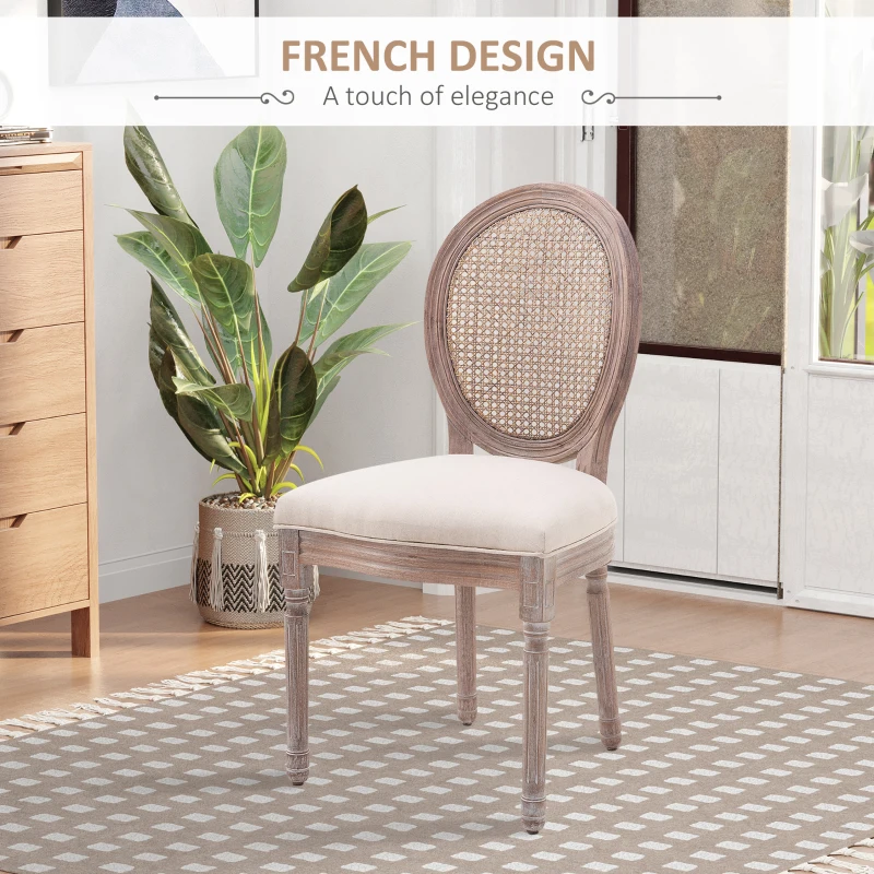 HOMCOM® Krzesło Do Jadalni Kuchni Tapicerowane Rattan Retro Beżowy