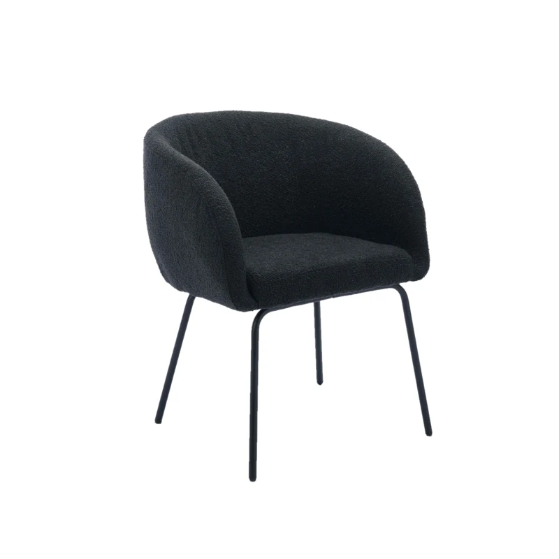 Boucle Fabric Modern Accent Chair with Black Powder Coating Metal Legs, 58x58x78 cm, Black