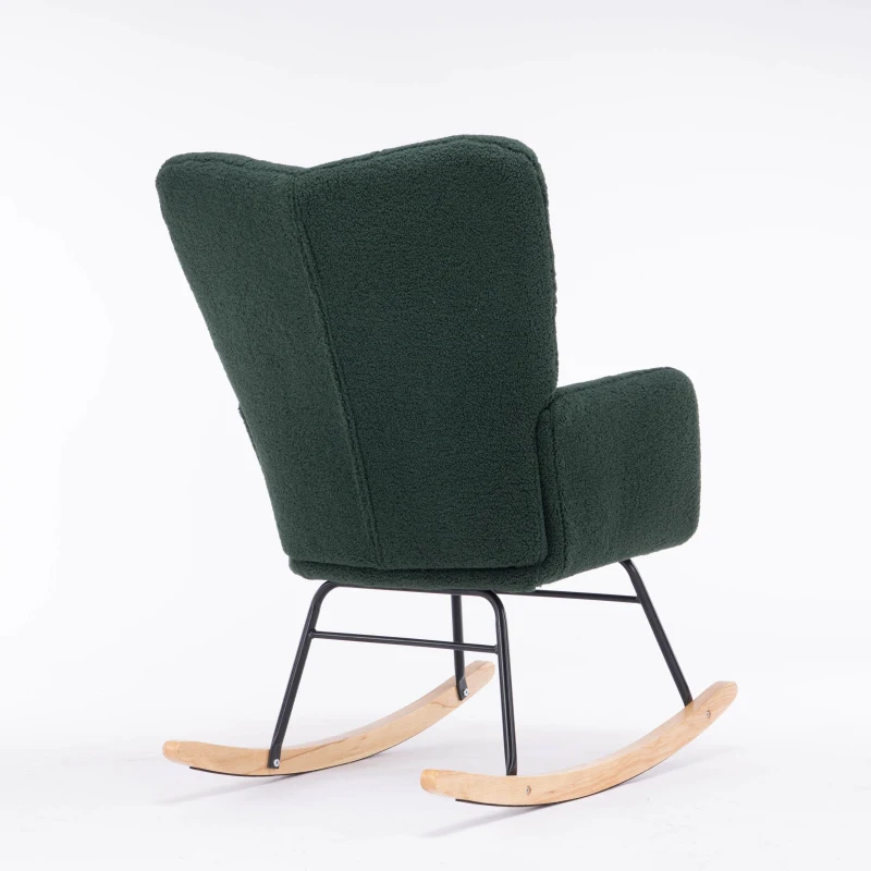 Teddy Fabric Modern Rocker with Padded Seat and Metal Base, Tufted Upholstered Comfy Chairs for Outdoor, 80x70x95 cm, Dark Green