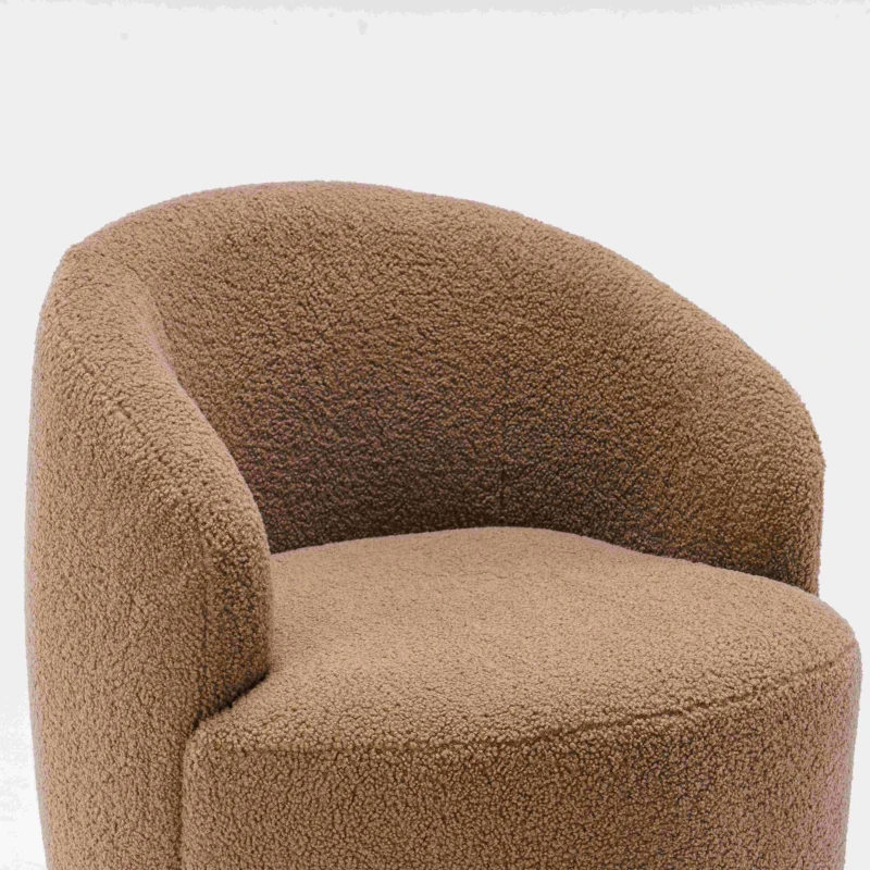 Teddy Fabric 360° Swivel Armchair with Ergonomic Design, Metal Base, Sofa Chair for Bedroom, Living Room, 64x64x71 cm, Coffee