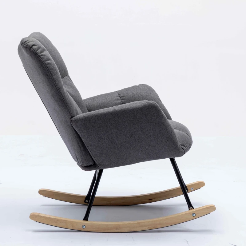 Modern Flax Fabric Tufted Upholstered Garden Rocking Chair with Padded Seat, Ergonomic Backrest, 80x70x95 cm, Grey
