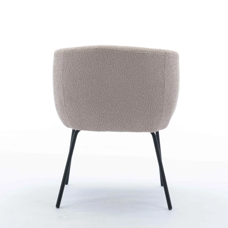 Modern Retro Design Boucle Chair with Black Powder Coating Metal Legs, Wingback Armchair for Dining Table, 58x58x78 cm, Light Grey