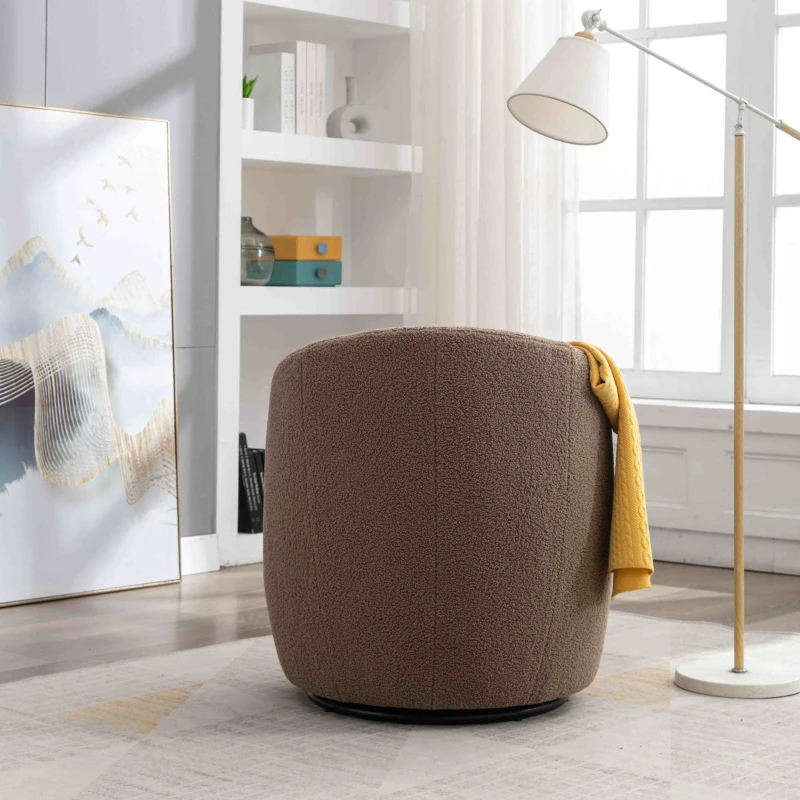 Teddy Fabric 360° Swivel Armchair with Ergonomic Design, Metal Base, Sofa Chair for Bedroom, Living Room, 64x64x71 cm, Coffee