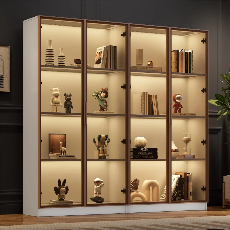 Lot de 2 vitrines en verre avec éclairage LED 16 couleurs, portes battantes et étagères réglables, 80x40x160 cm, meuble haut pour salon, Blanc(m-4)