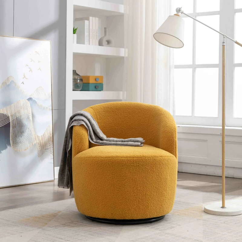Teddy Fabric Swivel Armchair with 360° Rotation, Sofa Chairs for Various Indoor Spaces, 64x64x71 cm, Yellow