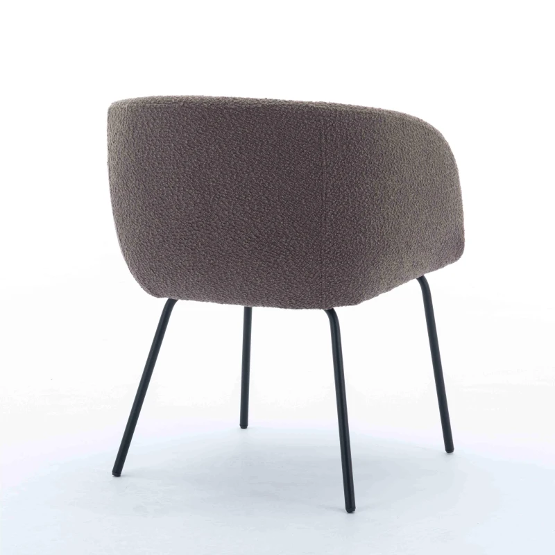 2 Pack Fabric Boucle Chair with Black Powder Coated Metal Legs, Wingback Armchair for Dining Table, 58x58x78 cm, Brown