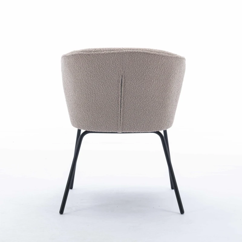 2 Pack Retro Design Boucle Chair with Powder Coating Metal Legs, Wingback Armchair for Dining Table, 62x63.5x75 cm, Light Grey