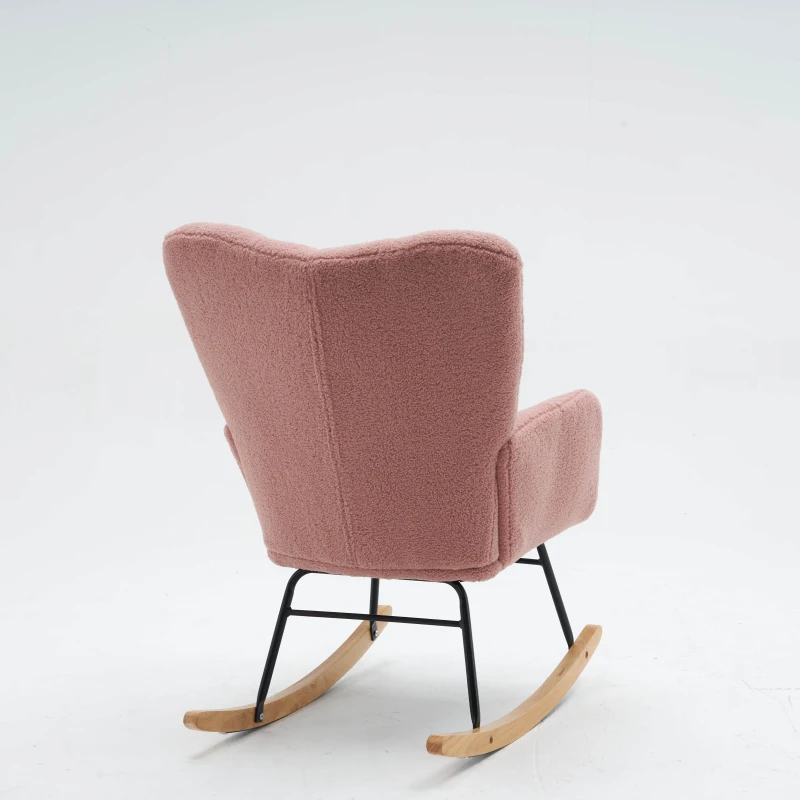 Teddy Fabric Modern Rocker with Padded Seat, Metal Base, Tufted Upholstered Comfy Chairs for Outdoor, 80x70x95 cm, Pink