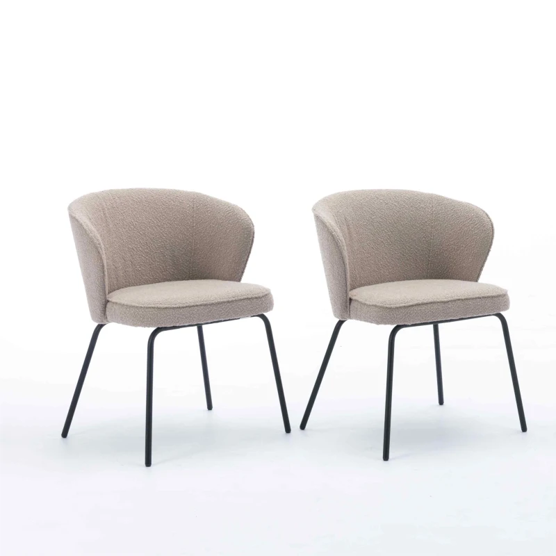 Wingback Fabric Boucle Chair with Black Powder Coated Metal Legs, Modern Lounge Chair for Home Decor, 62x63.5x75 cm, Light Grey