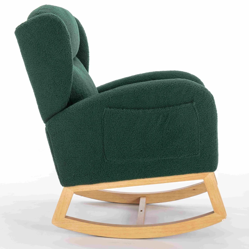 Upholstered Modern Rocking Chair with Wingback, Teddy Fabric, Padded Swaying Chair for Living Room, Bedroom, 96.5x71x101 cm, Green