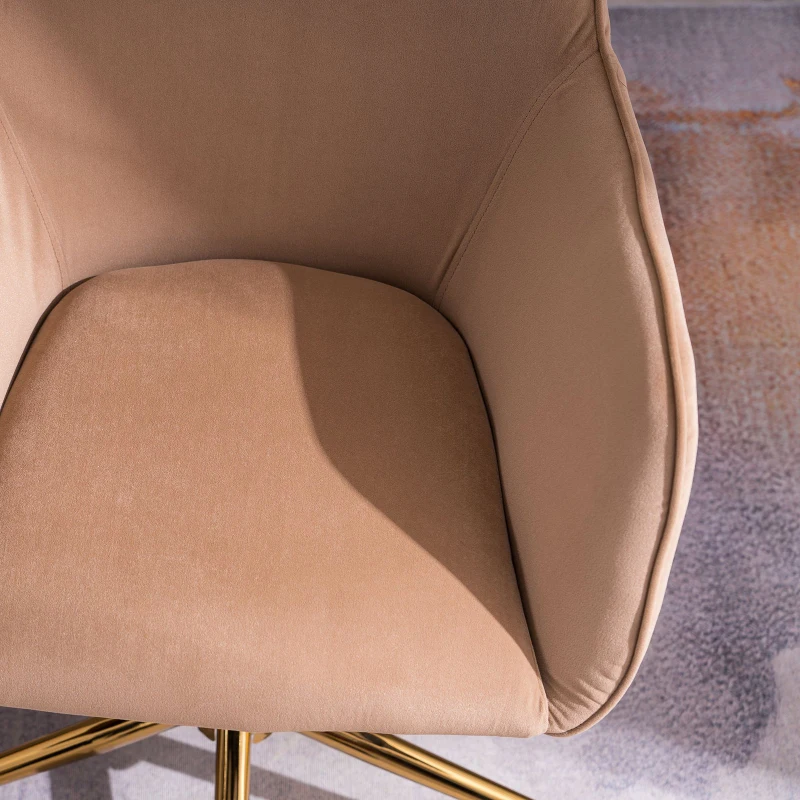 Velvet Adjustable Height Swivel Executive Office Chair with Gold Legs, Ergonomic Backrest, 58x58x86 cm, Coffee