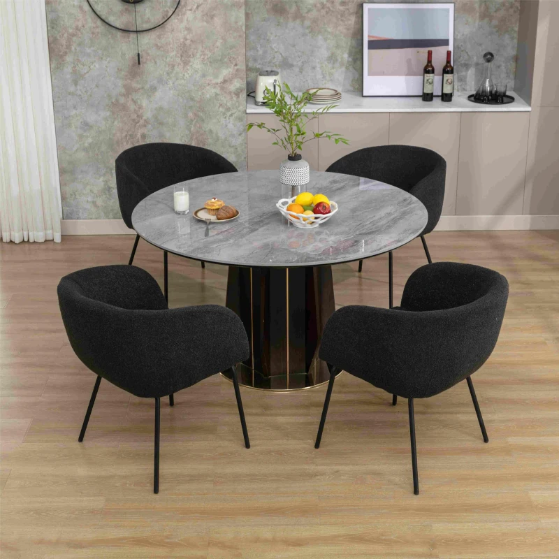 Boucle Fabric Modern Accent Chair with Black Powder Coating Metal Legs, 58x58x78 cm, Black