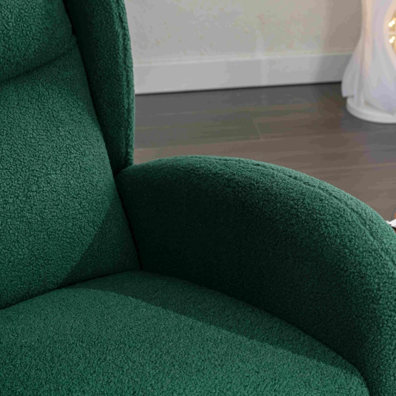 Upholstered Modern Rocking Chair with Wingback, Teddy Fabric, Padded Swaying Chair for Living Room, Bedroom, 96.5x71x101 cm, Green